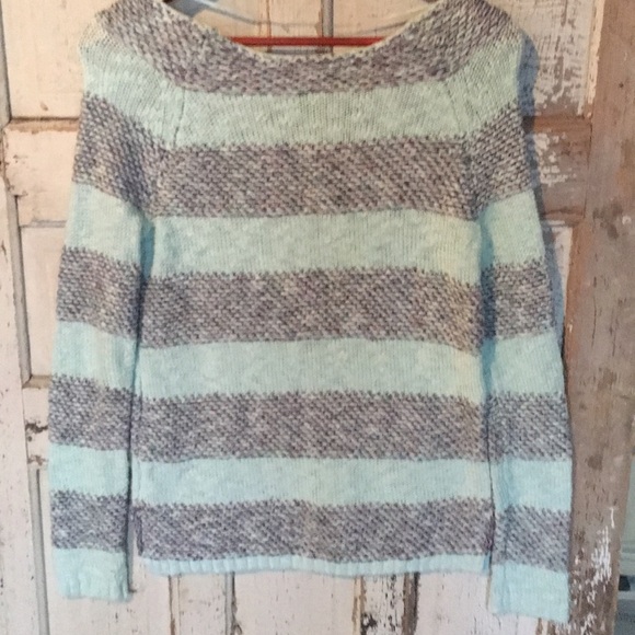 EUC Striped Sweater Light Aqua & confetti yarn - Picture 5 of 5
